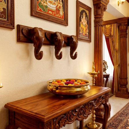 Handcrafted Sheesham Wood Elephant Wall Hook Rack